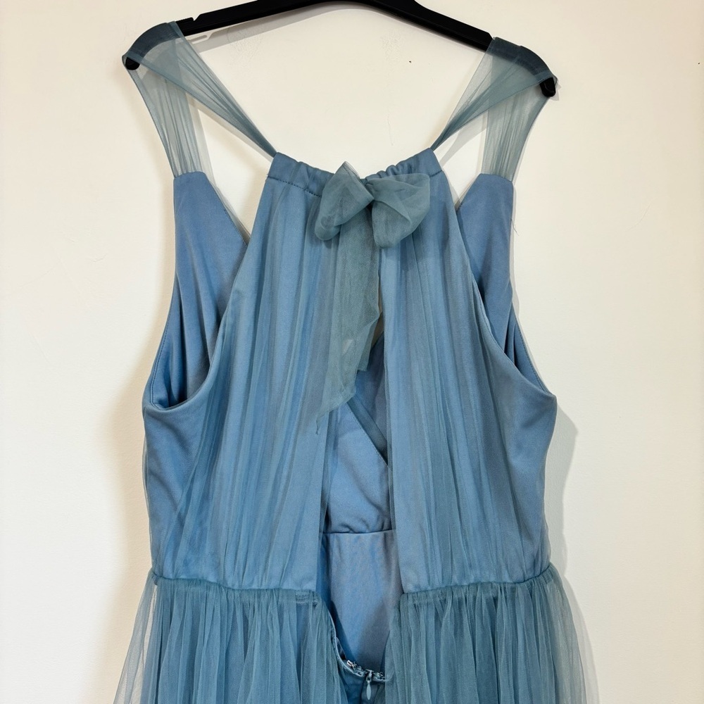 Lulu's NEW/Tag XL Ambiance Slate Blue Mesh Tulle Prom Wedding Party Midi dress - Picture 6 of 16
